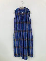 earth music&ecology アースミュージックアンドエコロジー シャツワンピース F ブルー コットン チェック柄 袖なし ロング・マキシ丈