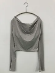 Tシャツ/カットソー 2 グレー 無地 ショート丈 長袖 オフショルダー