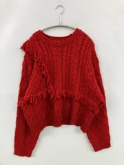 LOWRYS FARM ローリーズファーム ニット/セーター F レッド 無地 フリンジ ショート丈 長袖 クルーネック(丸首)