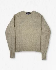 ポロ ラムウール ケーブルニット ベージュ