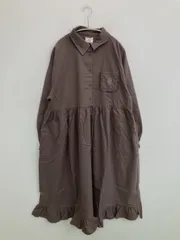 merry jenny メリージェニー シャツワンピース F ブラウン リネン・麻 無地 ワンポイント フリル 刺繍 長袖 ひざ丈