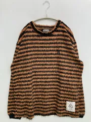 ニット/セーター M ブラウン ウール・ニット ボーダー柄 ミドル丈 長袖 クルーネック(丸首)