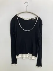 ZARA ザラ Tシャツ/カットソー M ブラック 無地 ミドル丈 長袖 Uネック
