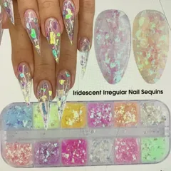 J ネイル 素材 ラメ フレーク クリア 12色 虹色　 ジェルネイル　ネイルアート　パーツ　キラキラ　カラフル　パステル