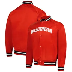 ミッチェルネス メンズ アウター ジャケット・ブルゾン サテン Mens Mitchell Ness Red Wisconsin Badgers Lightweight Satin Raglan Fuのサムネイル