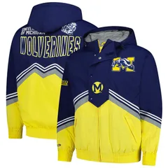 ミッチェルネス メンズ アウター ジャケット・ブルゾン Mens Mitchell Ness NavyMaize Michigan Wolverines Throw It Back Retro Fulのサムネイル
