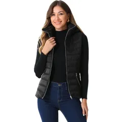 アレグラ ケー レディース アウター ジャケット・ブルゾン キルティング ベスト ノースリーブ パーカー ALLEGRA K Quilted Jacket for Womensleeveless Winter Hoodie Vest Black ブラック