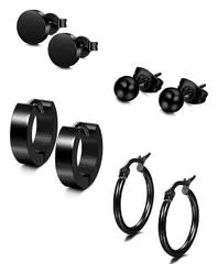 【在庫処分】フープ リング スタッドピアス 両耳用 ステンレス レディース 黒 4ペア メンズ 8個 ピアス セット