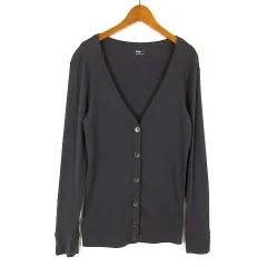 ギャップ GAP カーディガン カットソー Vネック コットン 長袖 M チャコールグレー