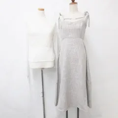 アプレジュール apres jour キャミワンピース カットソー 2枚セット ロング チャーム ツィード ハイネック 長袖 指アキ レース グレー 白 ホワイト F