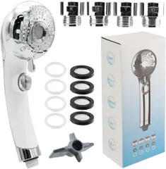 マッサージシャワーヘッド 6モード搭載 頭皮ケア スライド切り替え 止水ボタン G1/2規格 (ホワイトシルバー)