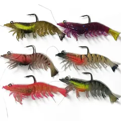 リアル エビ ワーム 6色セット ケース付 3D立体成形 ルアー ソフトエビ