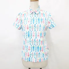 マンシングウェア MUNSINGWEAR ポロシャツ ゴルフ スポーツウェア 半袖 ロゴ 総柄 白 青 ピンク ホワイト ブルー M