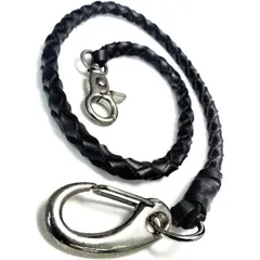 【A】編込み(両方ナスカン)黒革_20.0 センチメートル [スワン] 本革 ウォレットロープ メンズ 20cm 黒 ウォレットコード 革 手編み バイカー レザー 財布 ファッション ウォレットチェーン chwx20-20-va1