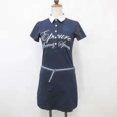エピキュール epicure ワンピース ゴルフ スポーツウェア ポロシャツ ポロワンピ 半袖 ベルト 紺 白 ネイビー ホワイト S