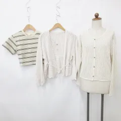 ジーユー GU アプレジュール apres jour カーディガン カットソー 3枚セット 長袖 メッシュ ニット 半袖 丸首 ボーダー 白 アイボリー ホワイト M