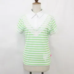 ビバハート VIVA HEART ポロシャツ ゴルフ スポーツウェア 半袖 レース ボーダー 白 緑 ホワイト グリーン 42