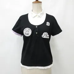 ピッコーネ PICONE CLUB ゴルフ スポーツウェア ポロシャツ 半袖 ワッペン ブラック ホワイト パープル 黒 白 紫 Ⅱ