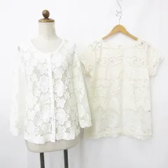 オットー OTTO Collection カーディガン ブラウス 長袖 半袖 レース ホワイト クリーム 白 L