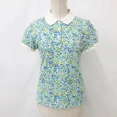 ビームスゴルフ BEAMS GOLF ポロシャツ ゴルフ スポーツウェア 半袖 ロゴ 花柄 白 緑 ホワイト グリーン ブルー M