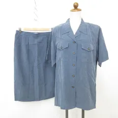 バンベール VINVERT スーツ セットアップ シャツ スカート オープンカラー 半袖 タイトスカート ロング プリーツ 青 ブルー 15BR