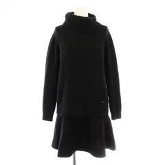 ブルーレーベルクレストブリッジ BLUE LABEL CRESTBRIDGE 55J90-230-09 ニットワンピース フレア ミニ 長袖 タートルネック ケーブル ウール混 38 黒 ブラック /KU