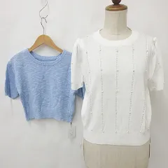 グレイル GRL ニット 2枚セット プルオーバー 丸首 半袖 パール 白 青 ホワイト ブルー M F