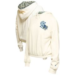 뉴엘라 여성 탑스 티셔츠 플라워 무늬 크롭드 플라워 파커 Womens New Era Cream Seattle Kraken Glam Game QuarterZip Cropped Floral Hoodie Pullove
