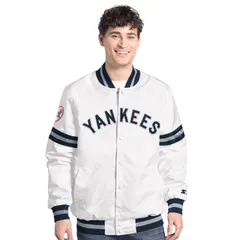 スターター メンズ アウター ジャケット・ブルゾン MensStarter White New York Yankees Cooperstown Scout FullSnap Varsity Jackのサムネイル