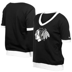 뉴엘라 여성 탑스 티셔츠 Womens New Era Black Chicago Blackhawks Game Day Rhinestuds TShirt Hwk Black 블랙