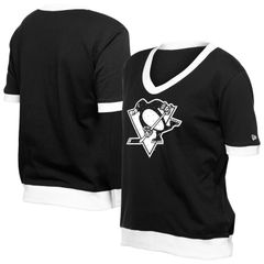 뉴엘라 여성 탑스 티셔츠 Womens New Era Black Pittsburgh Penguins Game Day Rhinestuds TShirt Png Black 블랙