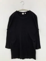 UNIQLO ユニクロ Tシャツ/カットソー L ブラック 無地 クルーネック(丸首) ロング丈 長袖