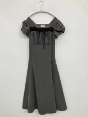 An MILLE アンミール ワンピース グレー コットン 無地 レース リボン 半袖 ミモレ・半端丈 フレア