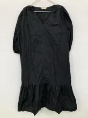 M_ ワンピース 1 ブラック コットン 無地 半端袖 ひざ丈 フレア