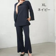パンツドレス XL ネイビー セレモニースーツ セットアップ BELINDA DE CAPRIS 大きいサイズ レース シフォン 入学式 入園式 上品 体型カバー ブレンダデカプリス 新品未使用 ゆったり 結婚式 二次会 ブライダル お呼ばれコーデ