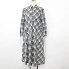 Saint Moraine ワンピース ロング 長袖 チェック バイアス柄 総裏 グレー 白 ホワイト 10