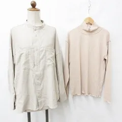 アイテムズ アーバンリサーチ ITEMS URBANRESEARCH novem ブラウス カットソー 2枚セット 長袖 スタンドカラー ハイネック ドロップショルダー グレージュ ベージュ F