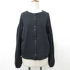 アンティカ ANTIQUA カットソー カーディガン 長袖 丸首 ストレッチ 綿 黒 ブラック F