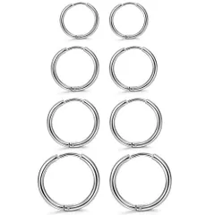 【人気商品】メンズ レディース ピアス 8個セット サージカルステンレス あれるぎー対応 フープピアス リング シンプル シルバー ピアス セット12mm Yesallwas 14mm 16mm 20mm (A)