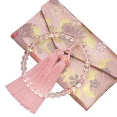 【熱銷商品】念珠 葬禮 喪禮 星月菩提樹 守夜 簡式 水晶 唸珠 女性用 附念珠袋 適用於所有宗派的念珠 (水晶／粉色)