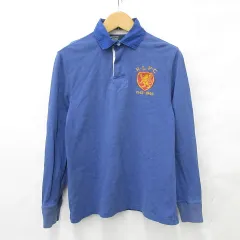 ポロ バイ ラルフローレン Polo by Ralph Lauren ポロシャツ 長袖 比翼仕立て 刺繍 ワッペン 綿 青 ブルー M