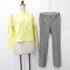 ザ・スーツカンパニー THE SUIT COMPANY オペークドットクリップ OPAQUE.CLIP パンツ ニット 2枚セット ストレート ロング チェック 千鳥柄 長袖 ボートネック 黒 黄 ブラック イエロー 36