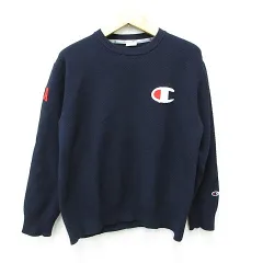 チャンピオン CHAMPION ニット セーター 長袖 丸首 ワッペン 紺 ネイビー L