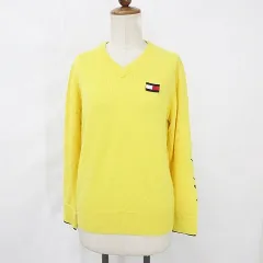 トミーヒルフィガー TOMMY HILFIGER GOLF ゴルフ スポーツウエア ニット セーター 長袖 Vネック ウール混 黄 黒 イエロー ブラック M