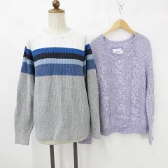ギャップ GAP エイチアンドエム H M セーター 2枚セット 長袖 丸首 ボーダー アラン模様 白 紫 グレー ホワイト パープル M