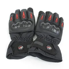 PRO-BIKER バイク オートバイ グローブ 手袋 プロテクター 防寒 防水 裏起毛 ブラック レッド L