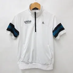 ルコックスポルティフ le coq sportif ゴルフ スポーツウエア シャツ 半袖 ハーフジップ スタンドカラー 白 紺 青 ホワイト ネイビー ブルー M