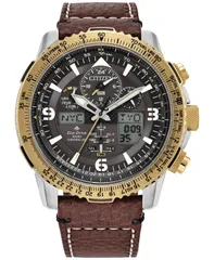 シチズン メンズ アクセサリー 腕時計 レザー Citizen EcoDrive Mens Chronograph Promaster Skyhawk Brown Leather Strap Watch 45mm Brown ブラウン