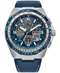 シチズン メンズ アクセサリー 腕時計 レザー Citizen EcoDrive Mens Chronograph Promaster Skyhawk Blue Leather Strap Watch 46mm Blue ブルー