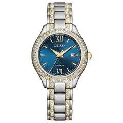 [Free Shipping] Citizen Women's EcoDrive Silhouette Crystal Rose Gold Tone Stainless Steel Bracelet Watch 30mm Silver